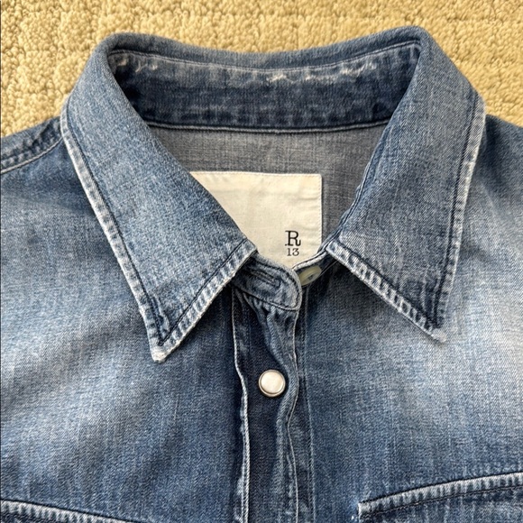 Classic Blue Denim Shirt with Pockets cowboy distressed - Picture 3 of 8